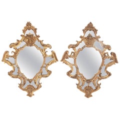 Venetian Mirror Pair / Carved and Gilded Wood