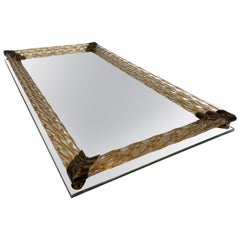 Venetian Mirror Tray with Original Gold Glass Twisted Rods, Brass Hardware
