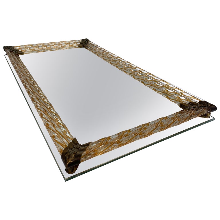 Venetian Mirror Tray With Original Gold, Clay Gold Mirror Tray Rectangle
