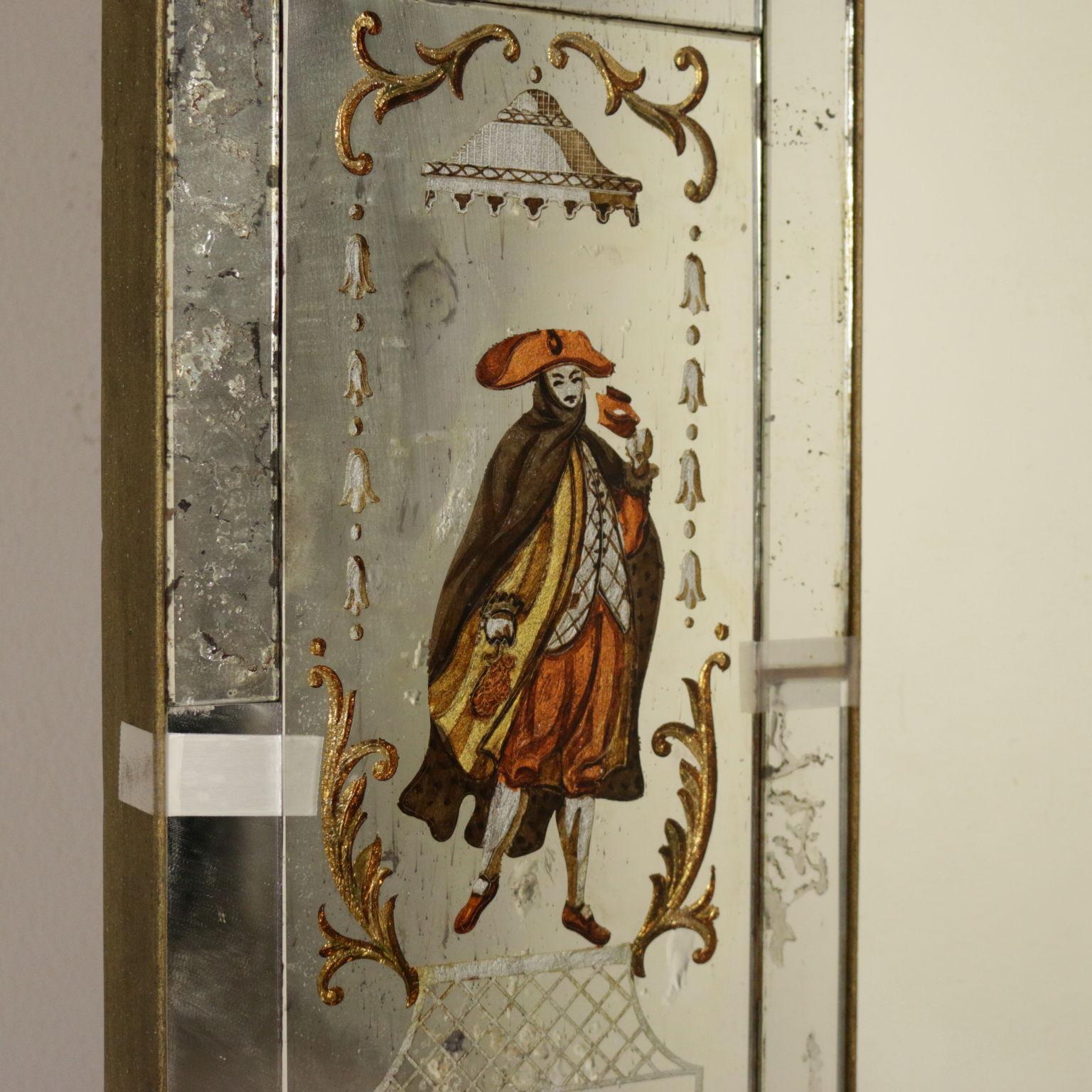 Mid-20th Century Venetian Mirror with Decorations Vintage, Italy, 1930s-1940s