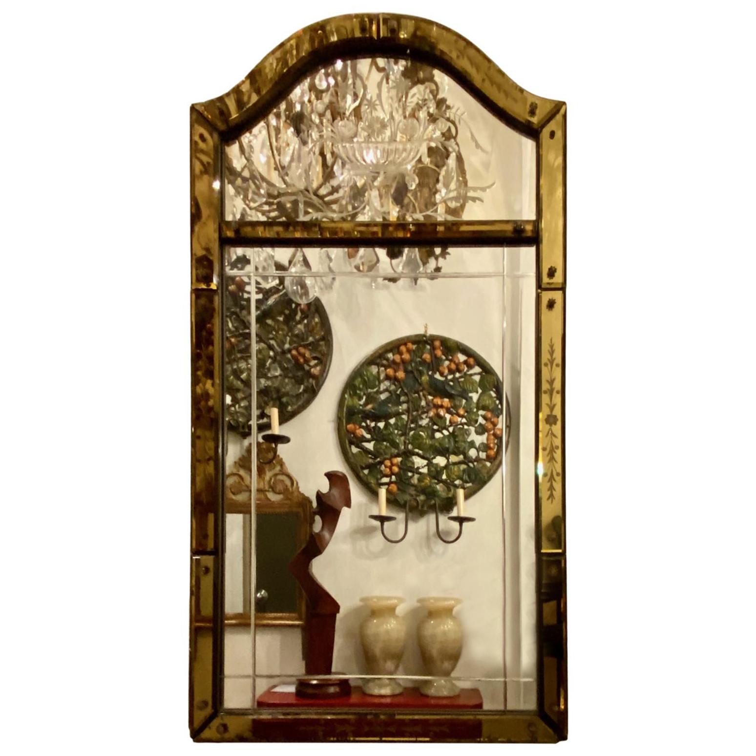 Venetian Mirror with Etched Amber Glass Frame