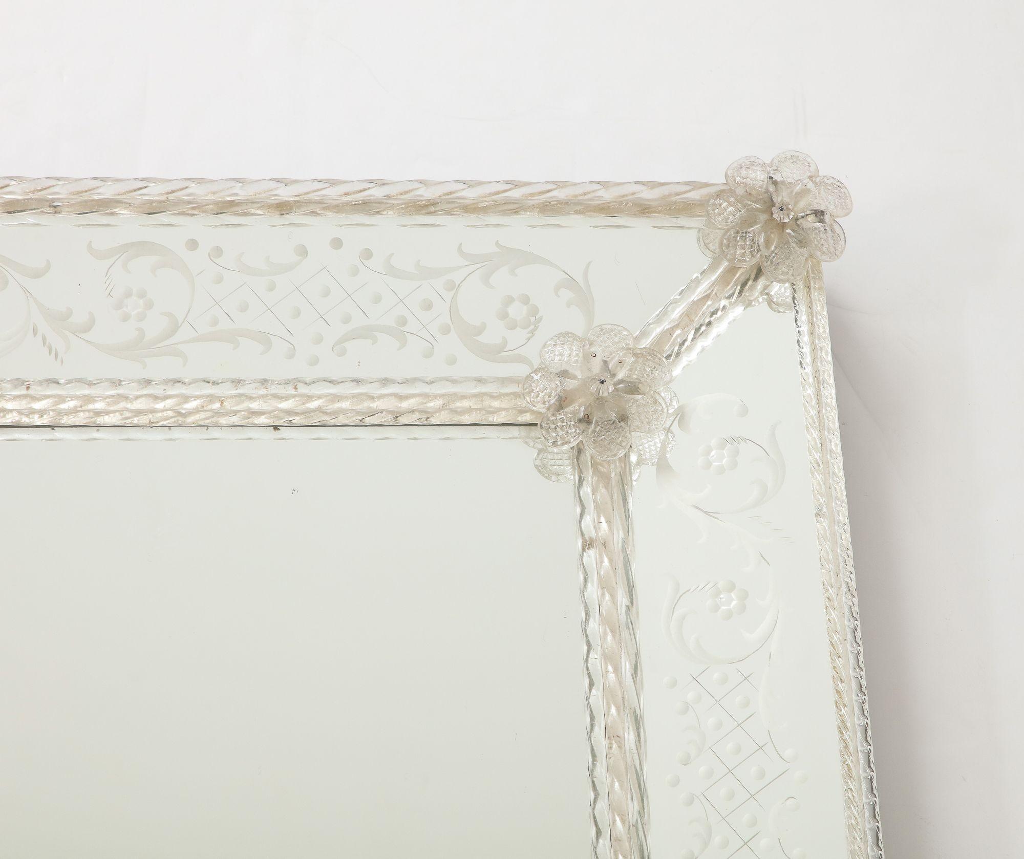 20th Century Veronese French Mirror with Etching and Twisted Frame For Sale