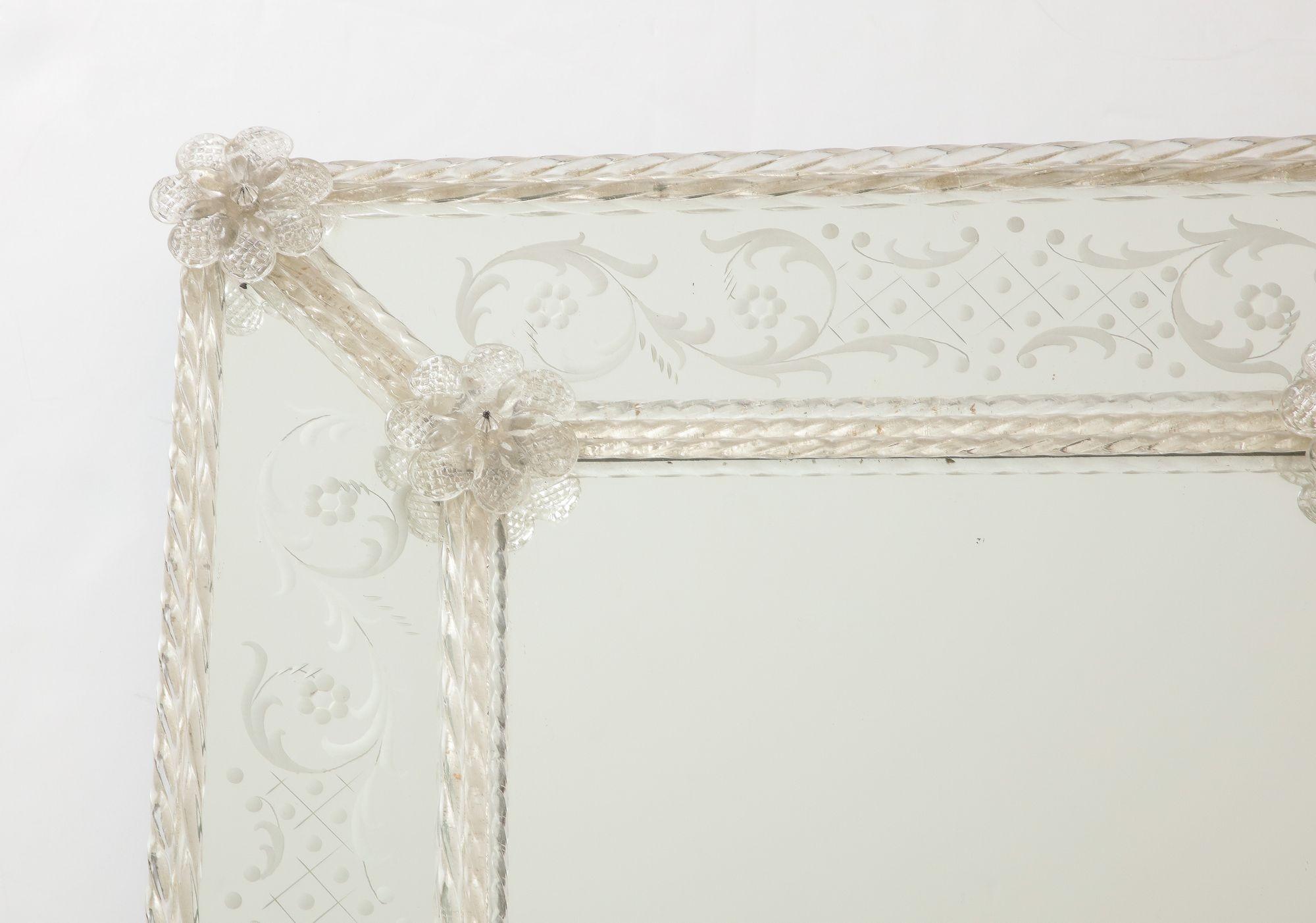 Veronese French Mirror with Etching and Twisted Frame For Sale 1