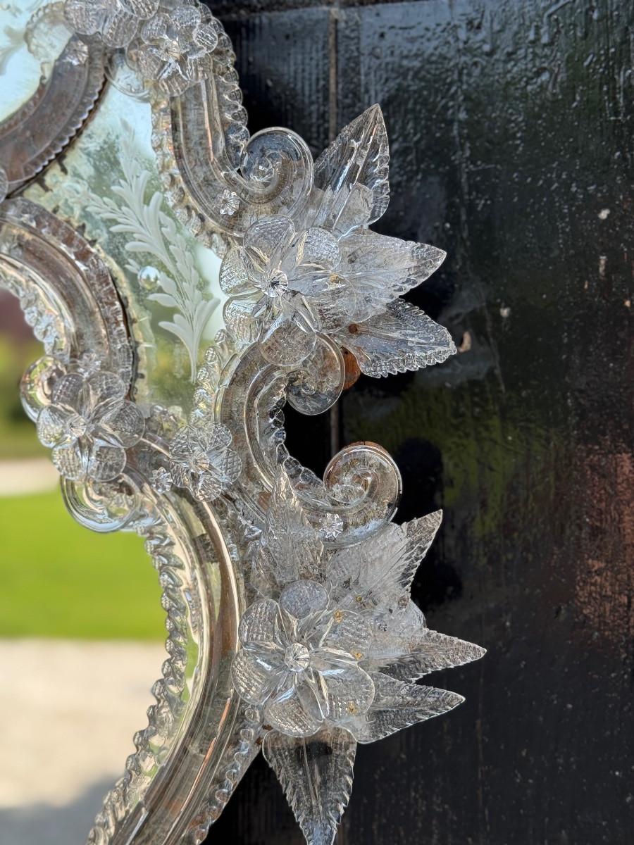 Venetian mirror with scalloped edges, made of colourless Murano glass, circa 1880