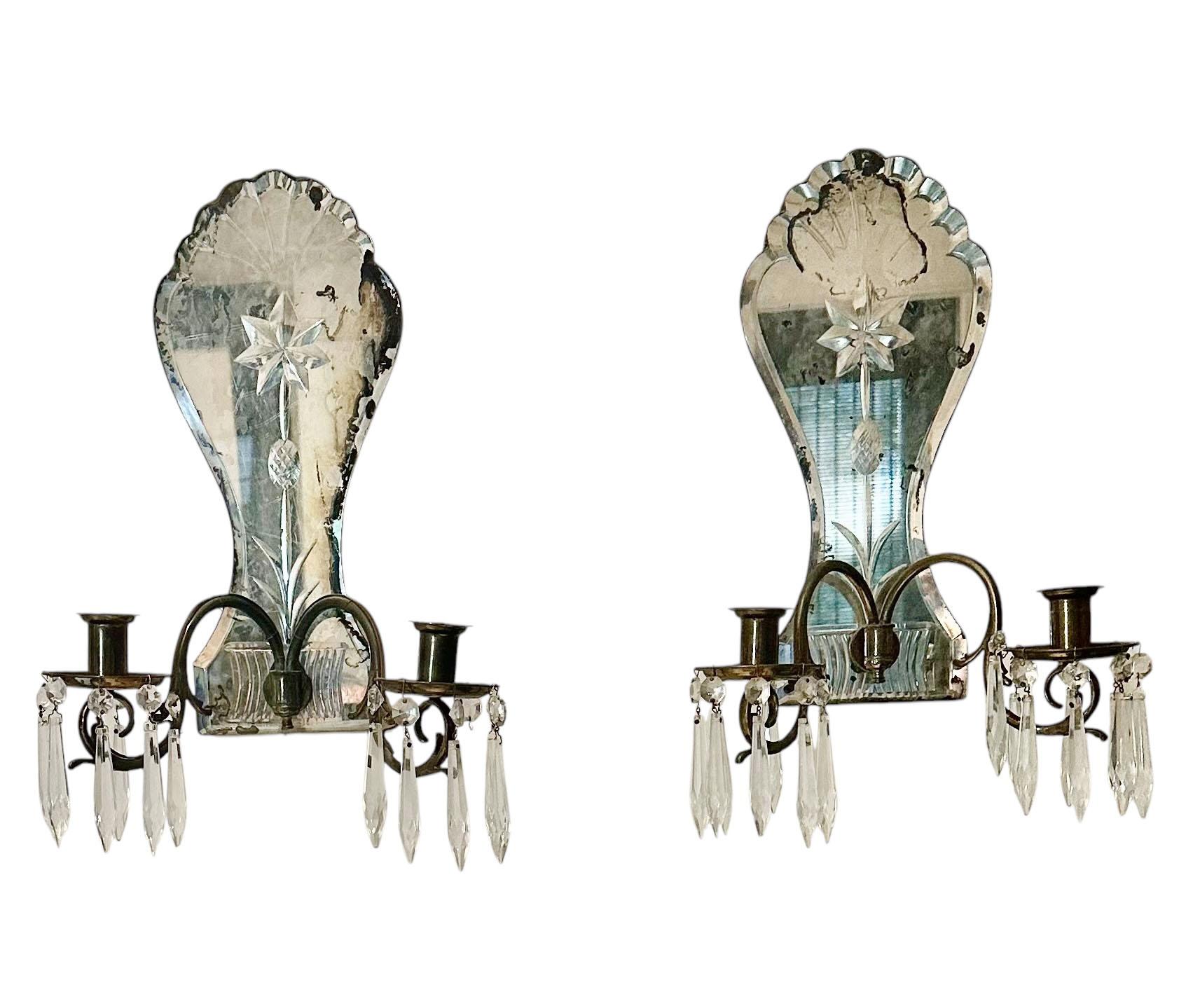 Italian Venetian Mirrored Candle Scones For Sale