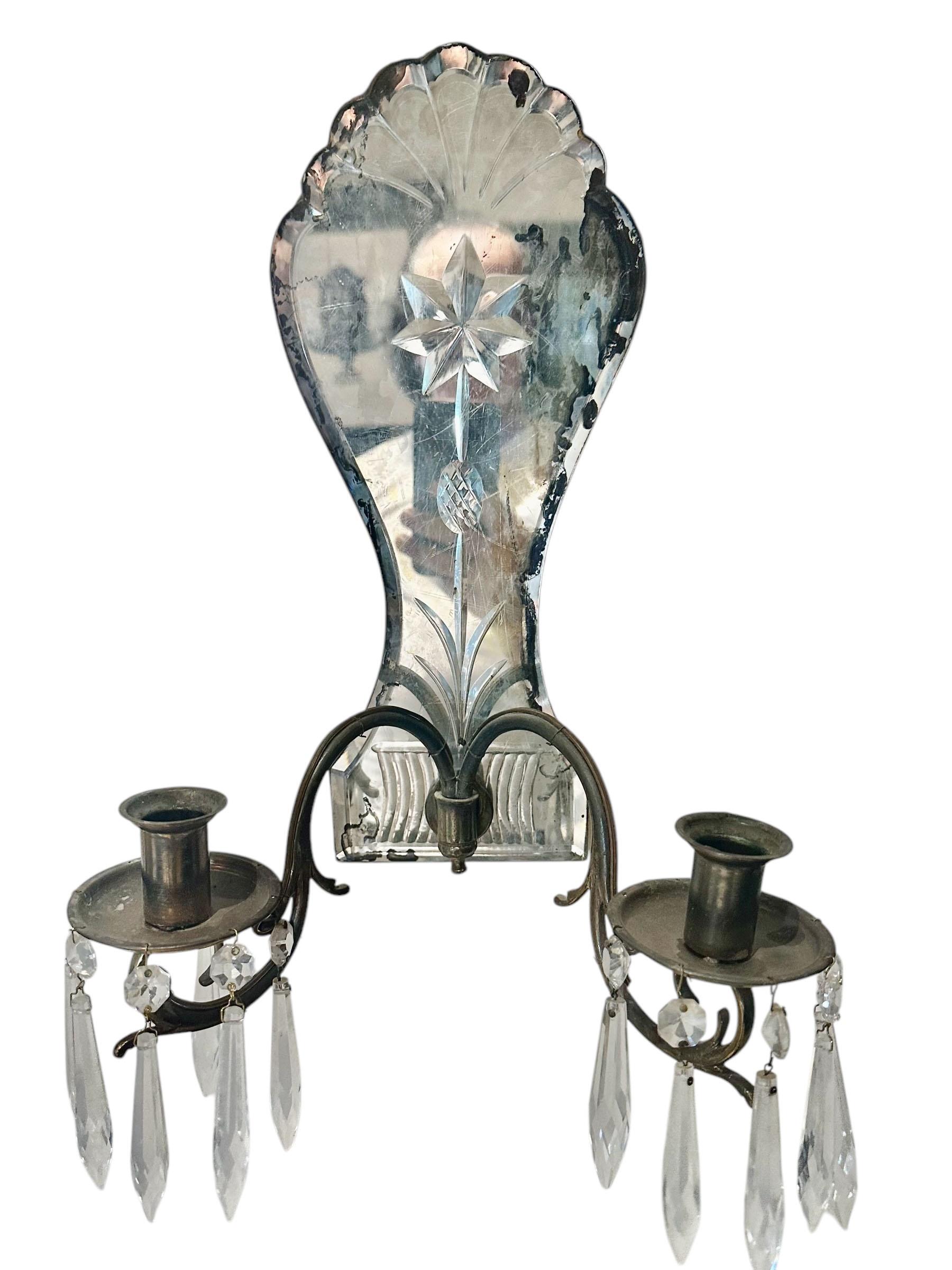 Venetian Mirrored Candle Scones In Good Condition For Sale In Tampa, FL