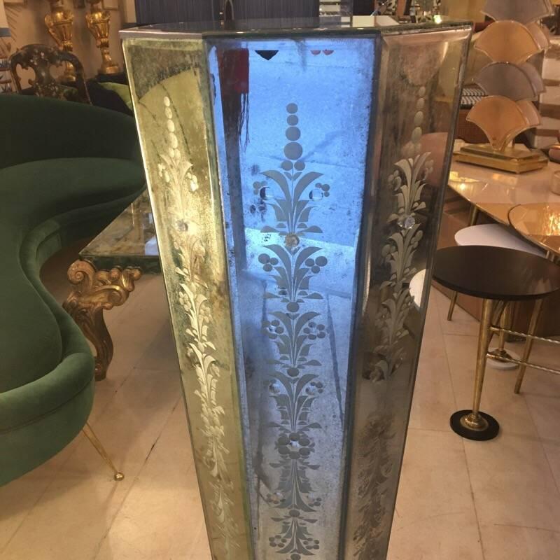 Mid-20th Century Venetian Mirrored Engraved Glass Column, 1950s