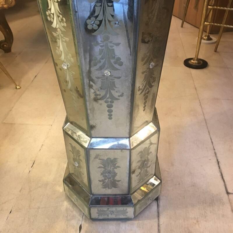 Venetian Mirrored Engraved Glass Column, 1950s 1