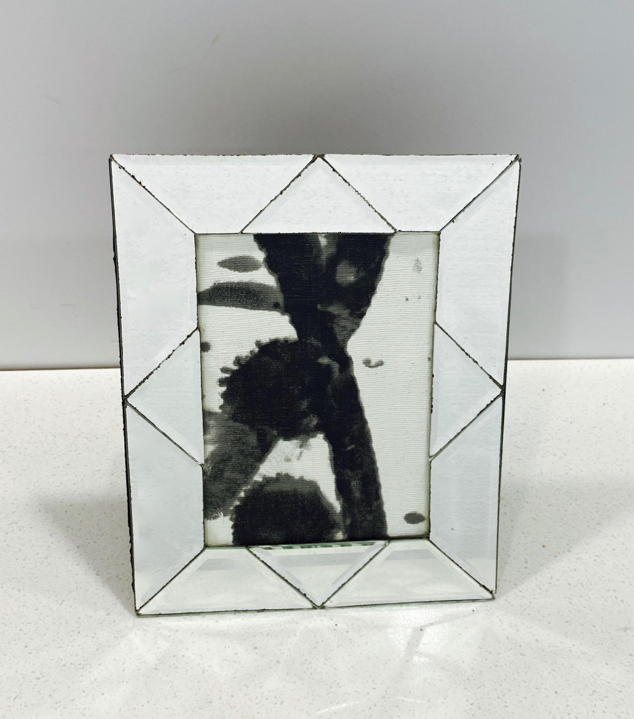 Venetian Mirrored Picture Frame with Beveled Geometric Design, Italy c. 1980 2