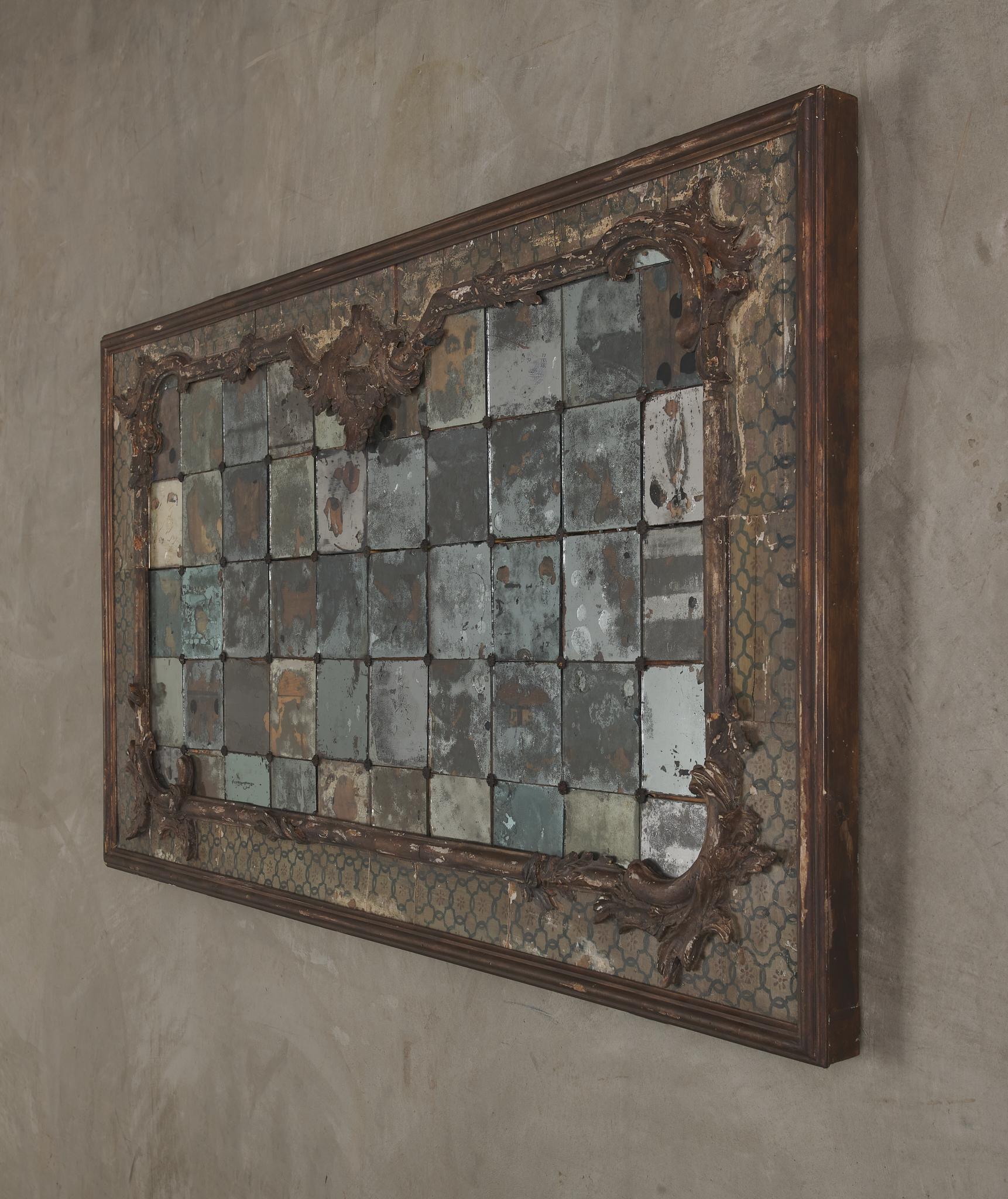 Italian Venetian Mirrored Wall Panel With Original Glass For Sale