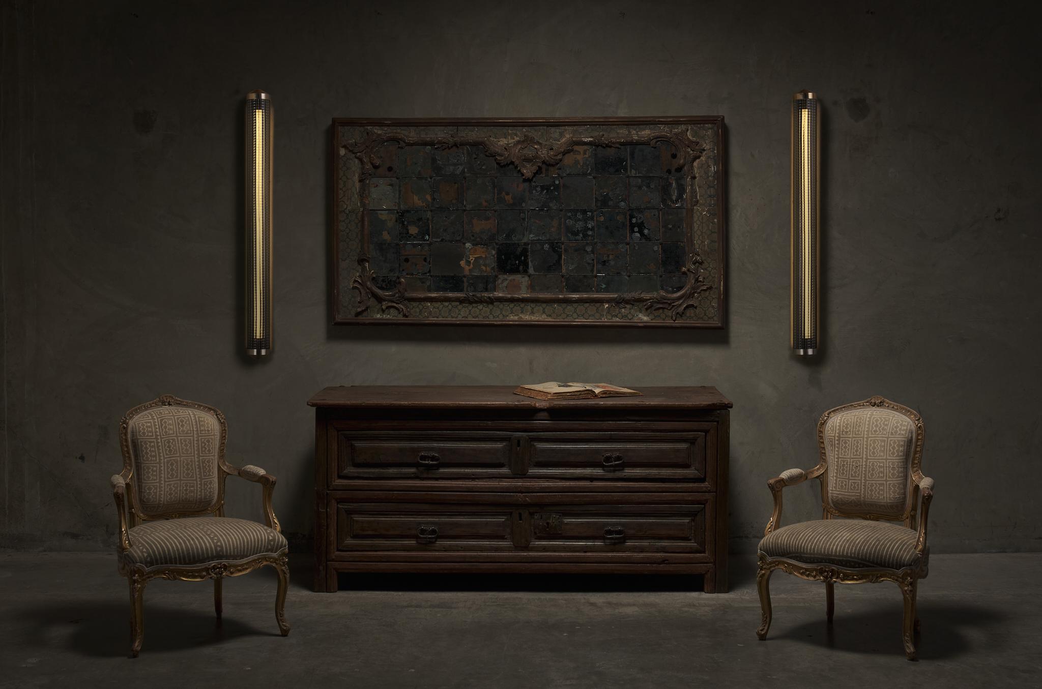 Brass Venetian Mirrored Wall Panel With Original Glass For Sale