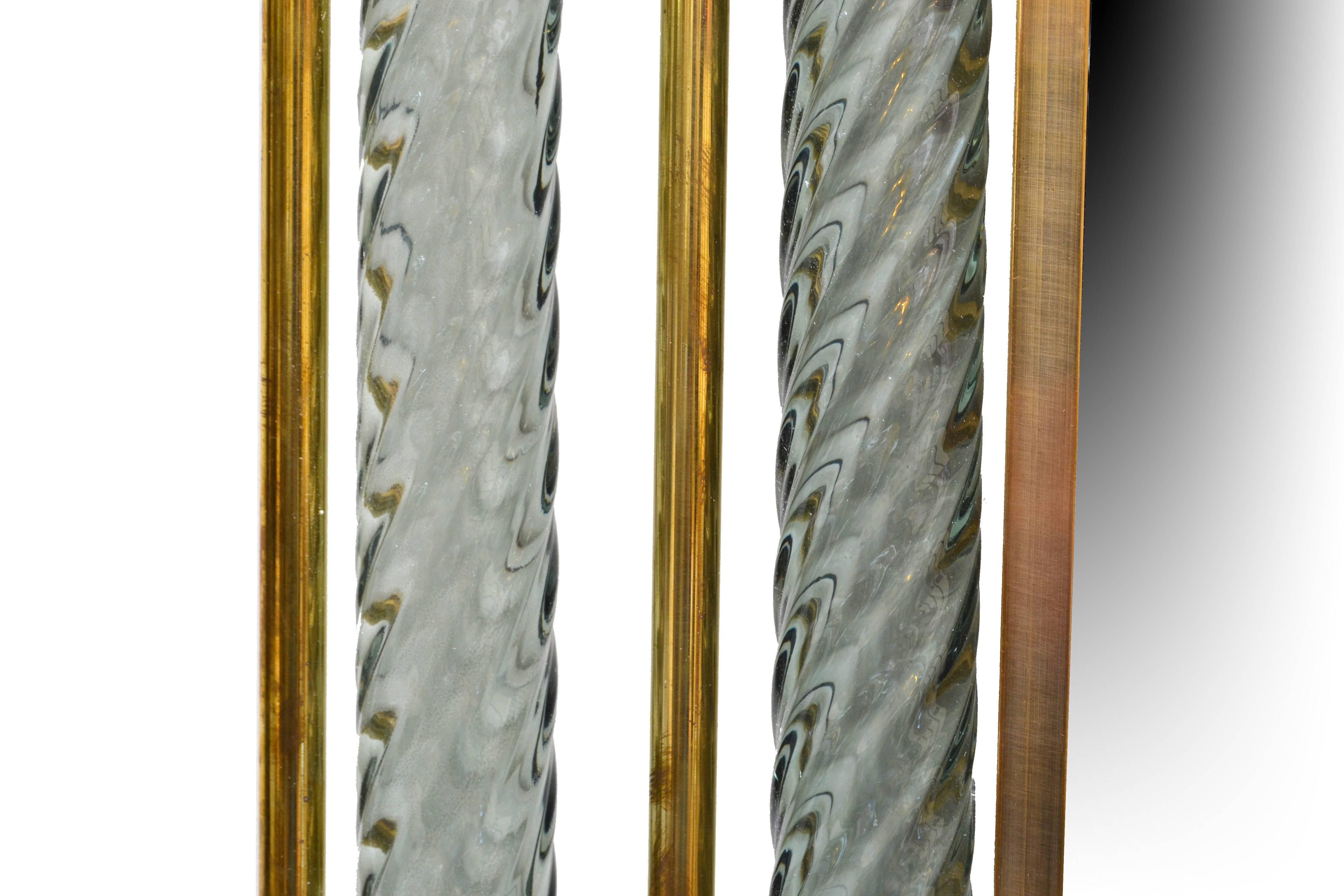 Venetian Mirrors bordered in Brass and Spiraled Murano Glass 1