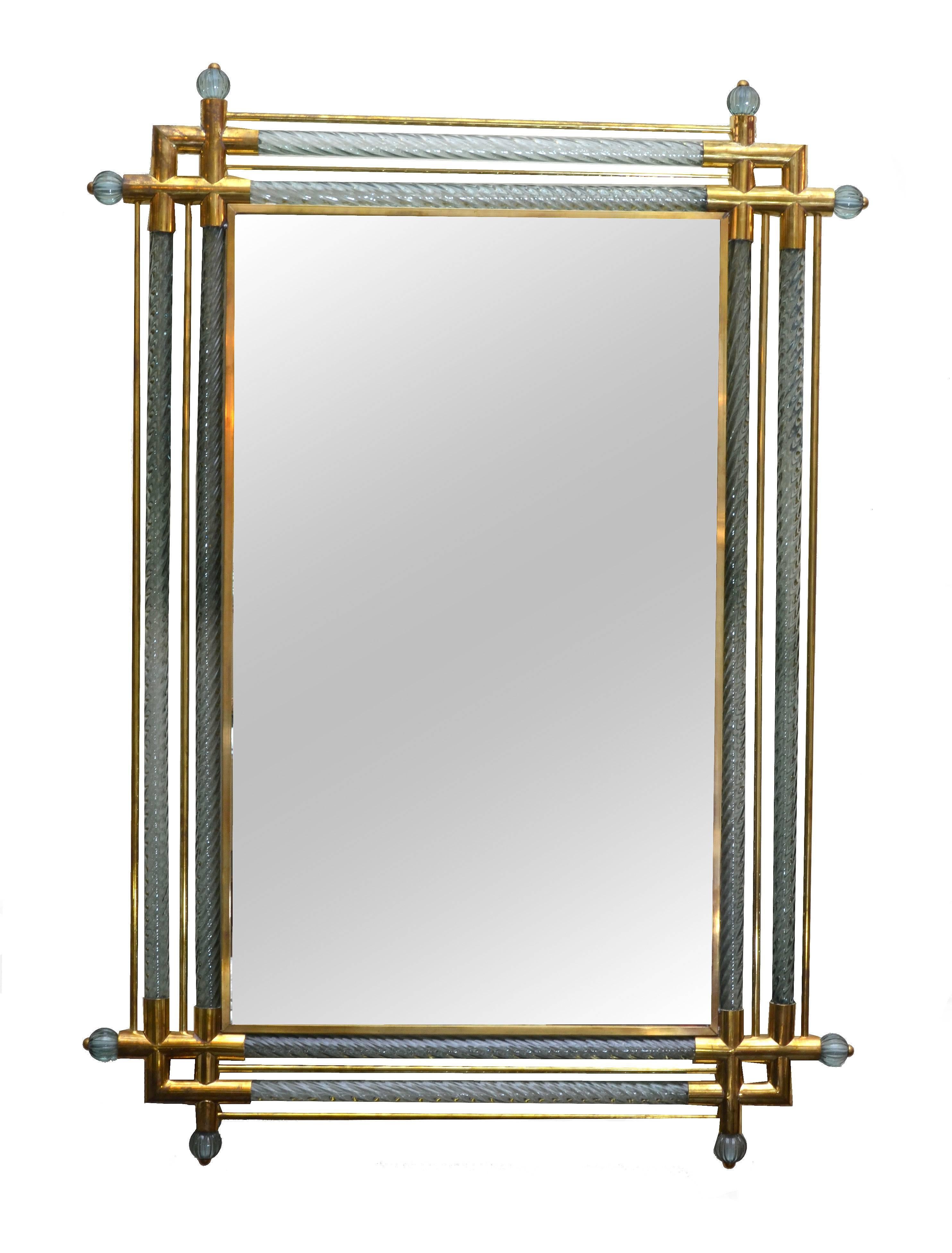 Venetian Mirrors bordered in Brass and Spiraled Murano Glass 3