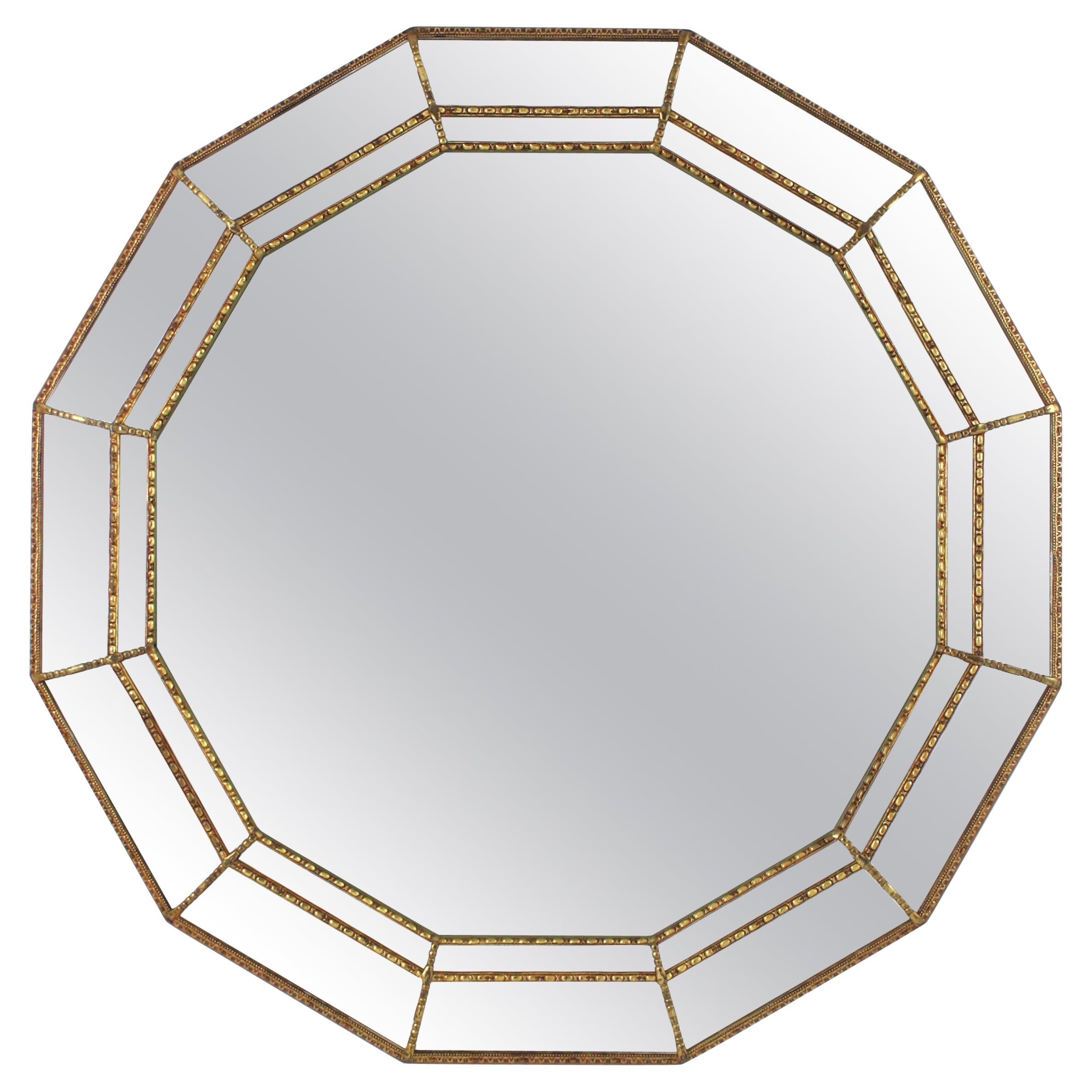 Venetian Modern Dodecagon Wall Mirror with Brass Details, 1960s