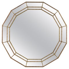 Venetian Modern Dodecagon Wall Mirror with Brass Details, 1960s