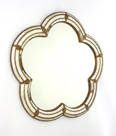 Venetian Modern Flower Shaped Wall Mirror with Brass Details