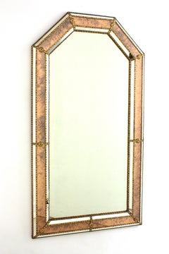 Venetian Modern Hexagonal Wall Mirror in Pink Purple Glass and Brass, 1960