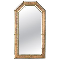 Venetian Modern Hexagonal Wall Mirror in Pink Purple Glass and Brass, 1960