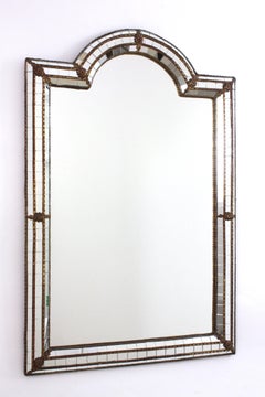 Venetian Modern Mirror with Arch Top and Brass Details