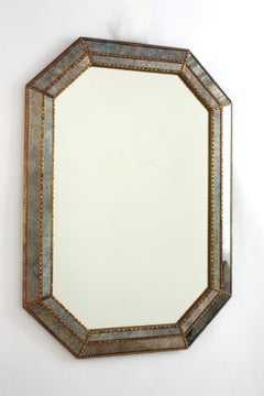 Venezianischer moderner achteckiger Spiegel aus blauem lila Glas und Messingrahmen