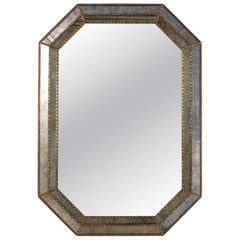 Venezianischer moderner achteckiger Spiegel aus blauem lila Glas und Messingrahmen