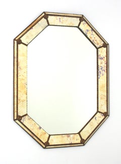 Venetian Modern Octagonal Mirror in Golden Pink Purple Glass and Brass Details