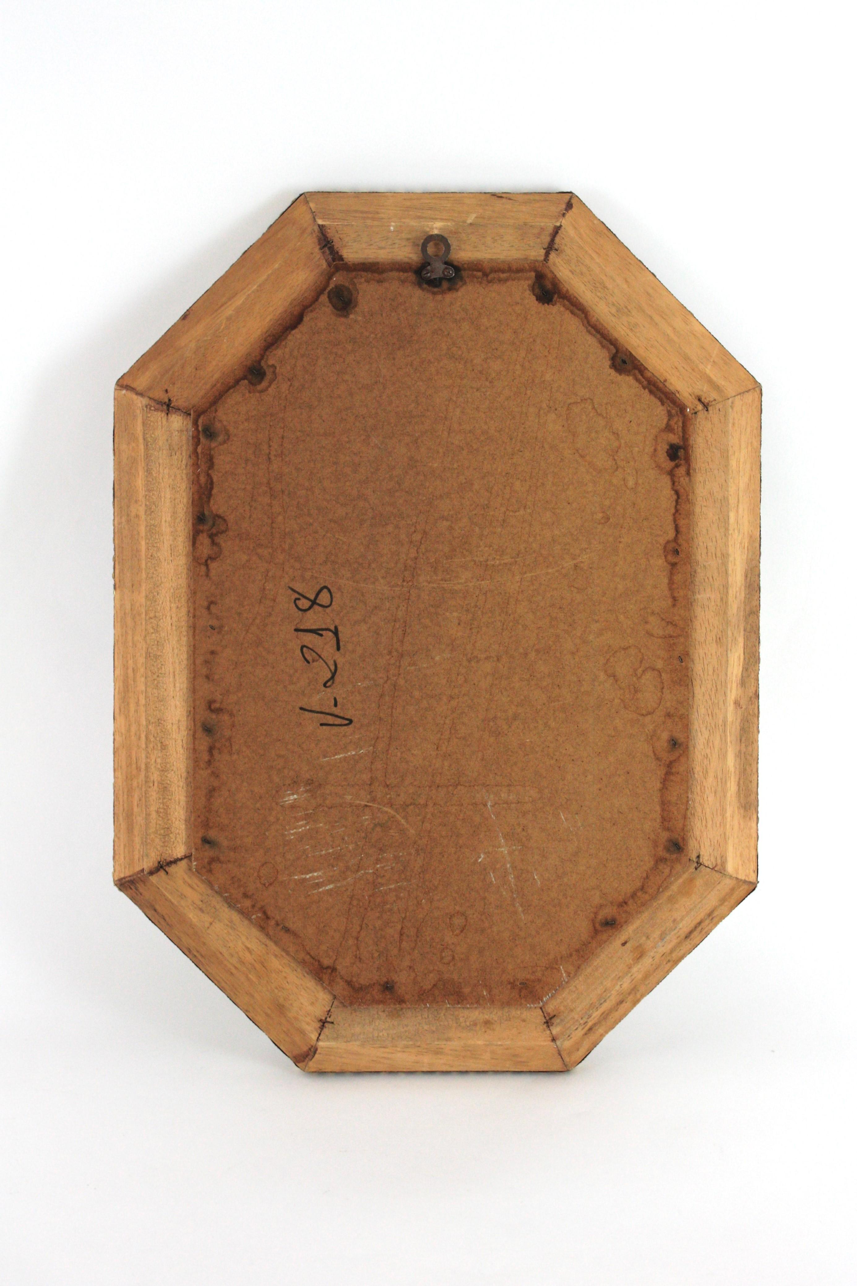 Venetian Modern Octagonal Small Wall Mirror with Pink Purple Glass and Brass For Sale 2
