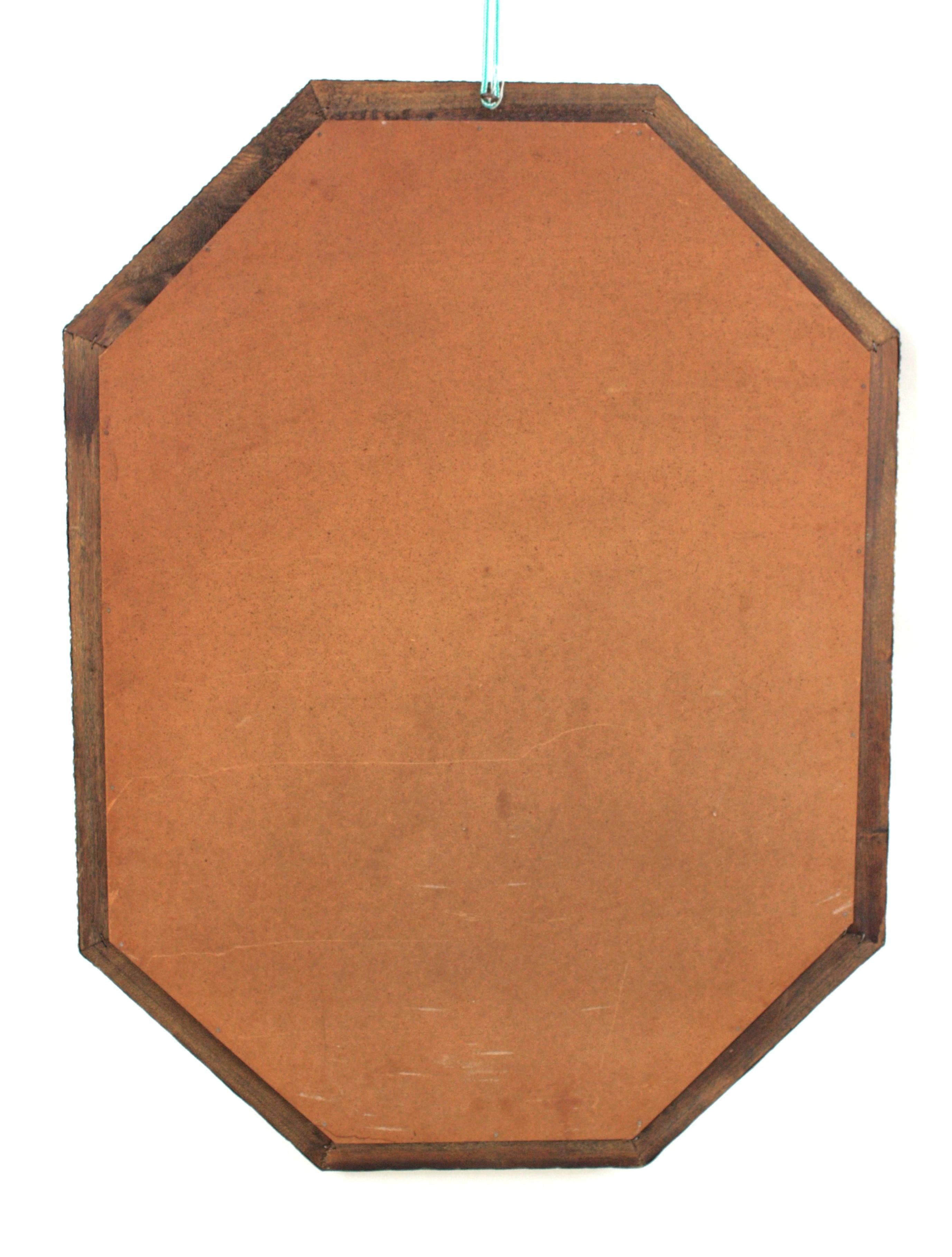 Miroir mural octogonal moderne vénitien avec détails en laiton en vente 6