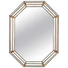 Specchio da parete ottagonale moderno veneziano con dettagli in ottone