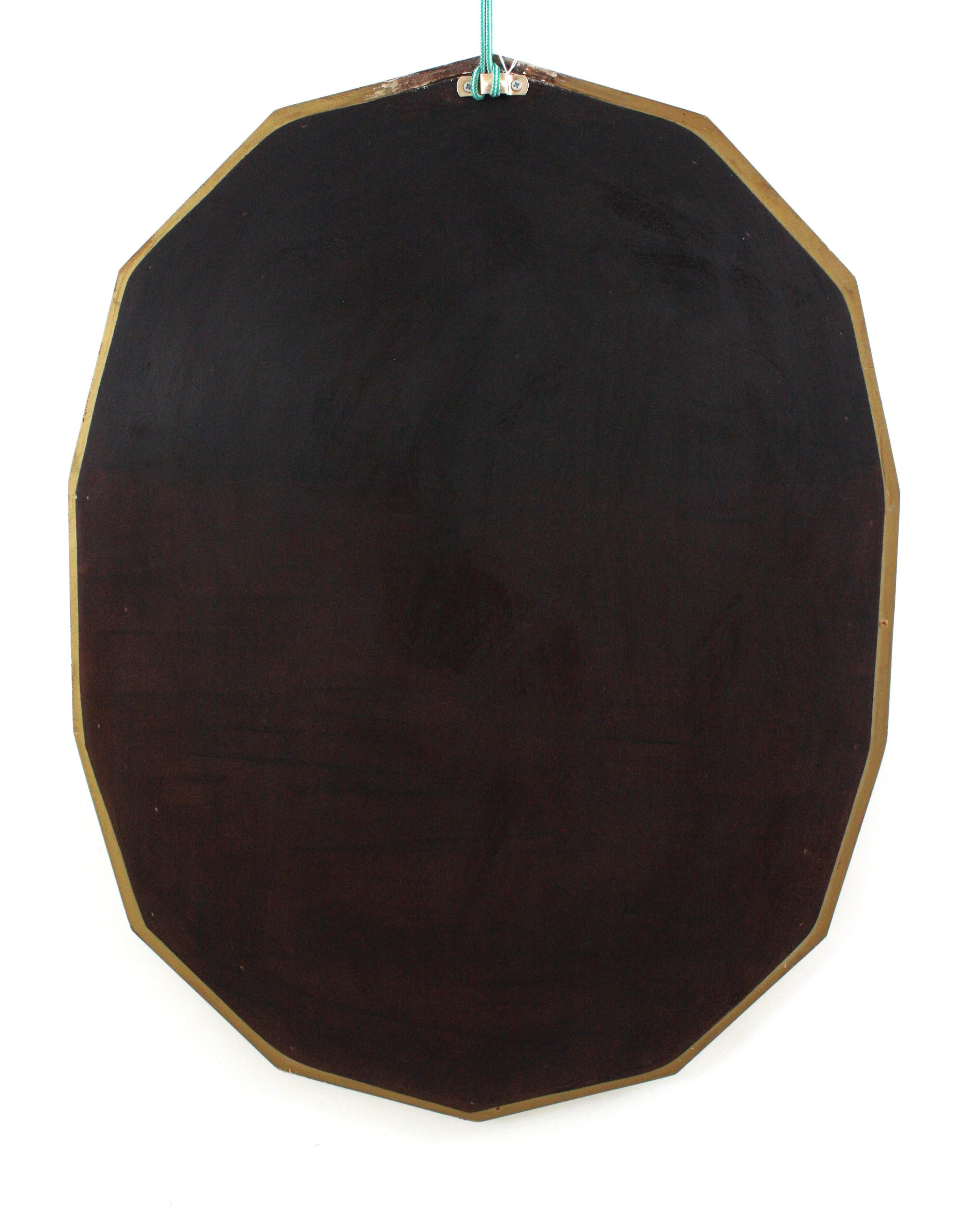 Specchio ovale moderno veneziano con dettagli in ottone, 1960 in vendita 9