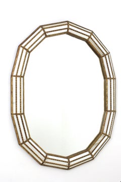 Venetian Modern Oval Mirror with Brass Details, 1960