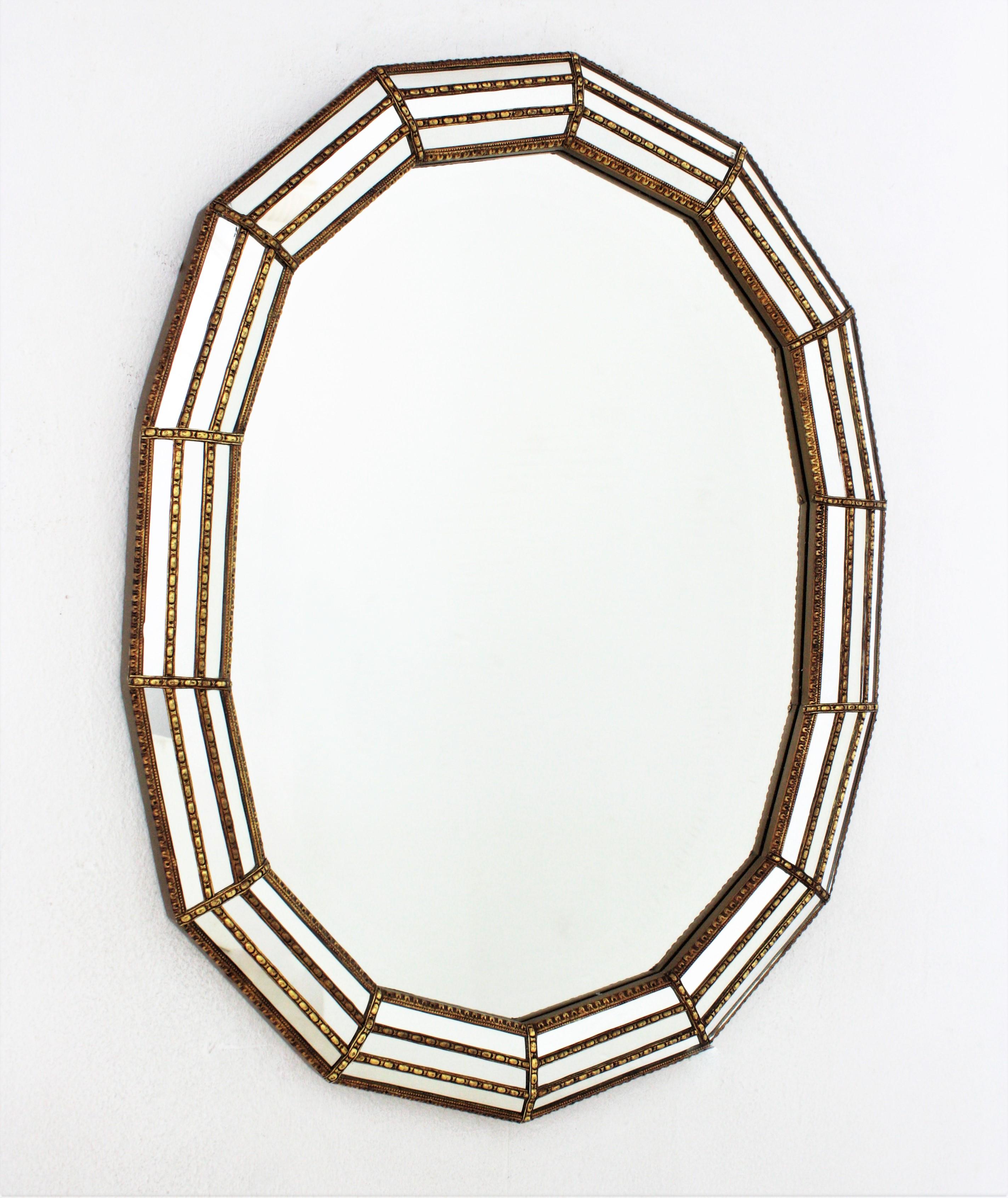 Modern Oval Mirror with Brass Details at 1stDibs