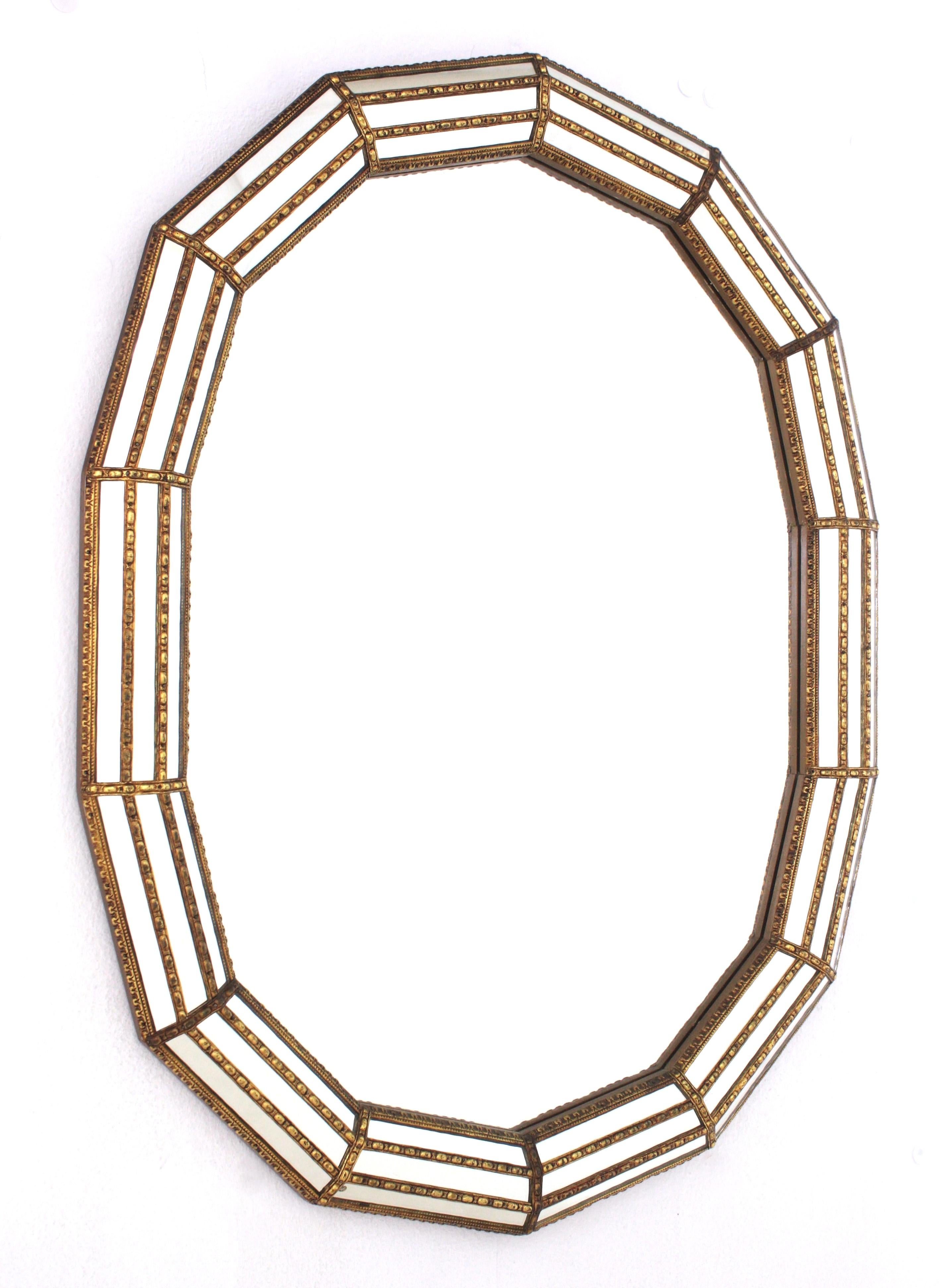 Hollywood Regency Venetian Modern Oval Mirror with Brass Details