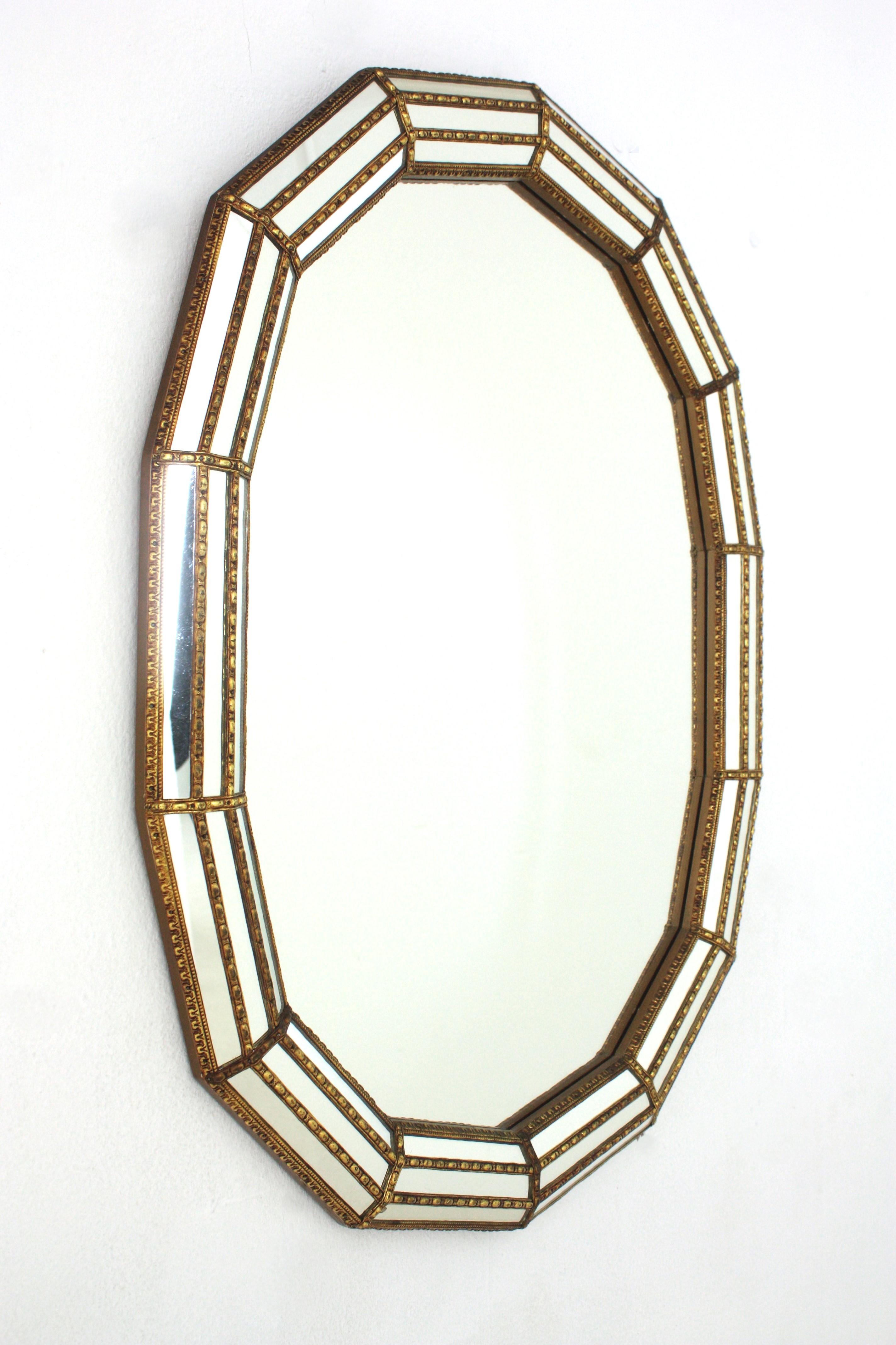 Gilt Venetian Modern Oval Mirror with Brass Details