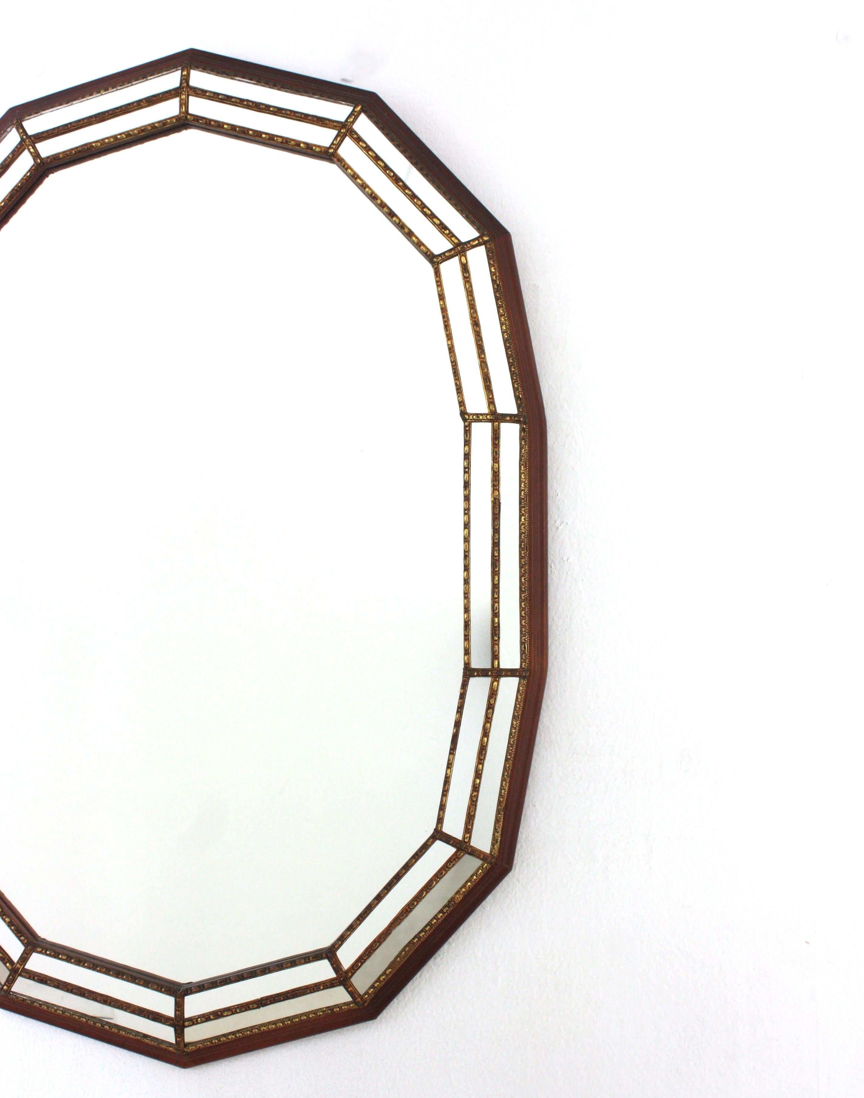 20th Century Venetian Modern Oval Mirror with Brass Details For Sale