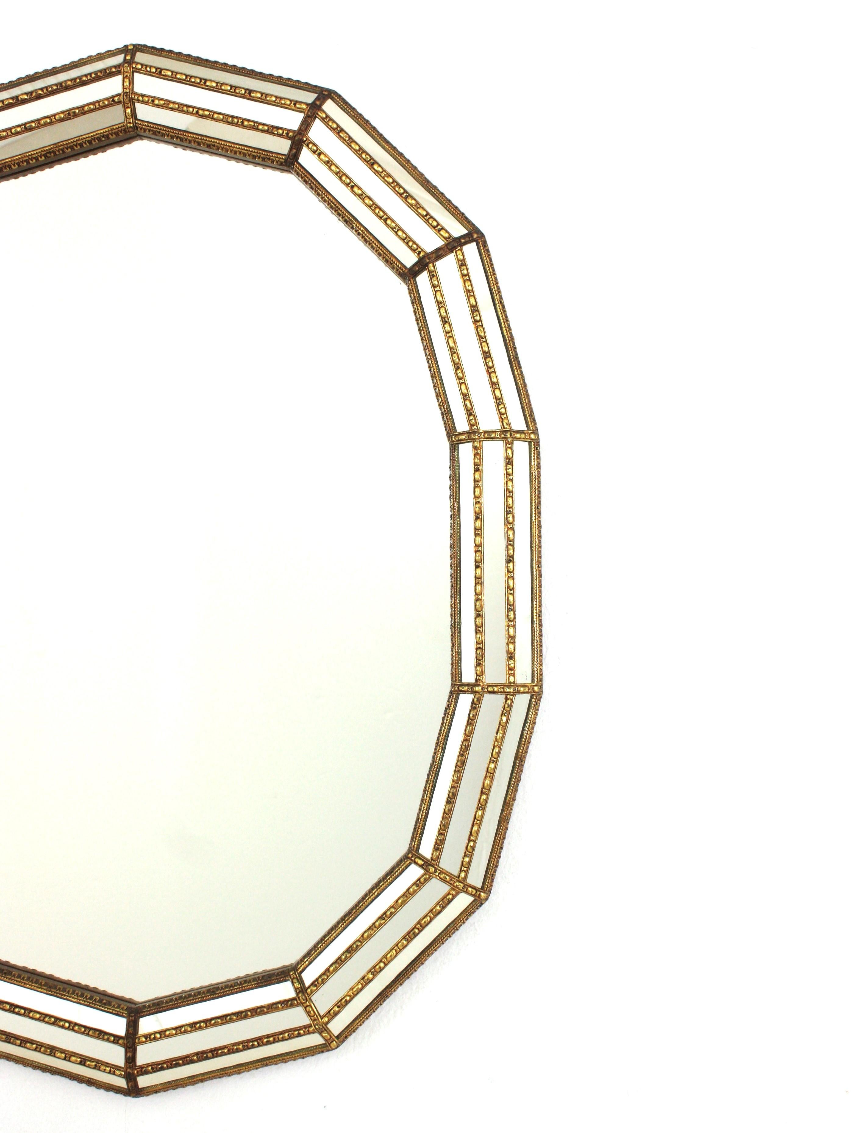 20th Century Venetian Modern Oval Mirror with Brass Details