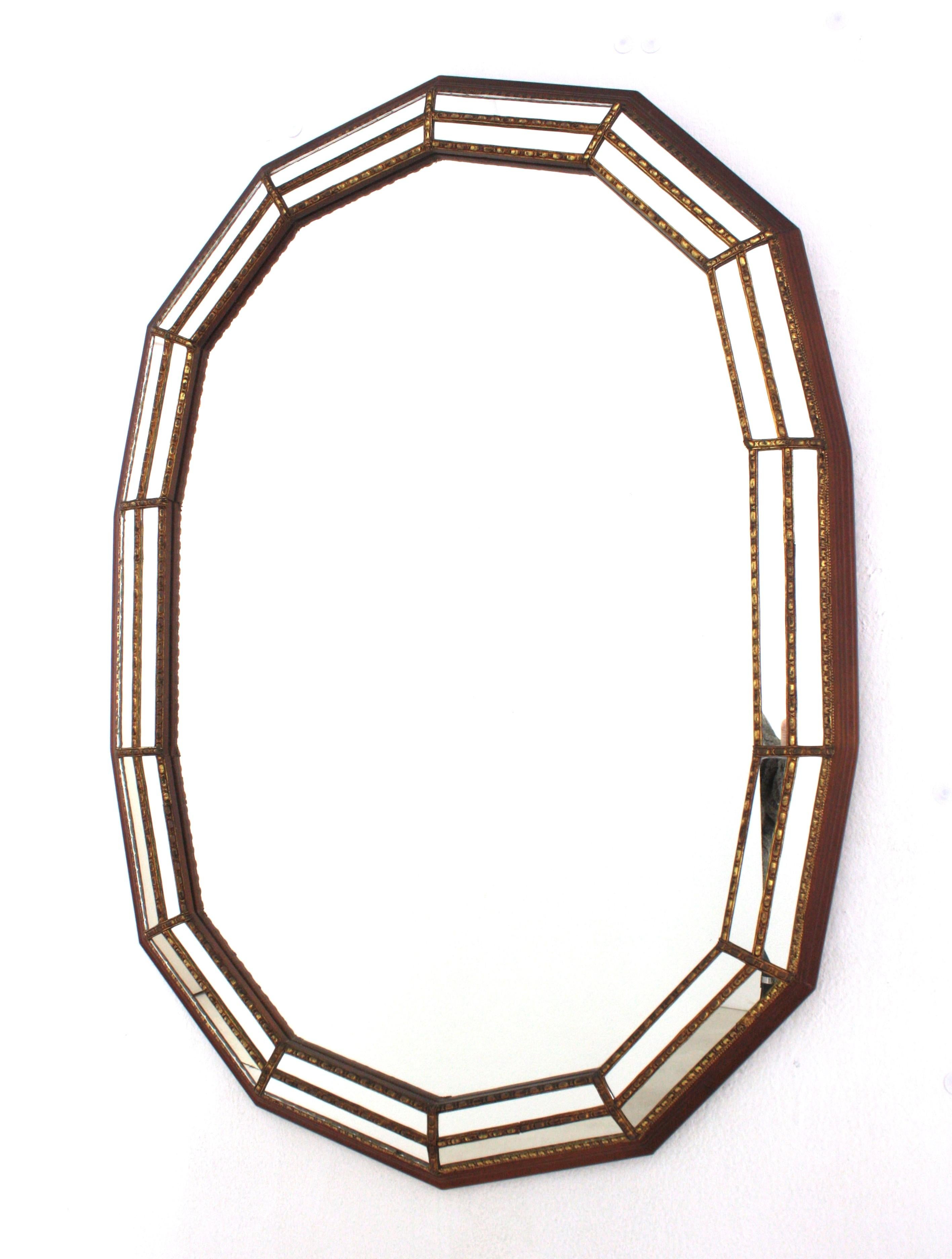 Venetian Modern Oval Mirror with Brass Details For Sale 2