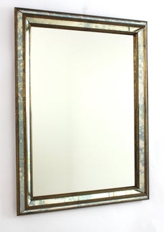Specchio rettangolare moderno veneziano con vetro blu iridescente e cornice in ottone