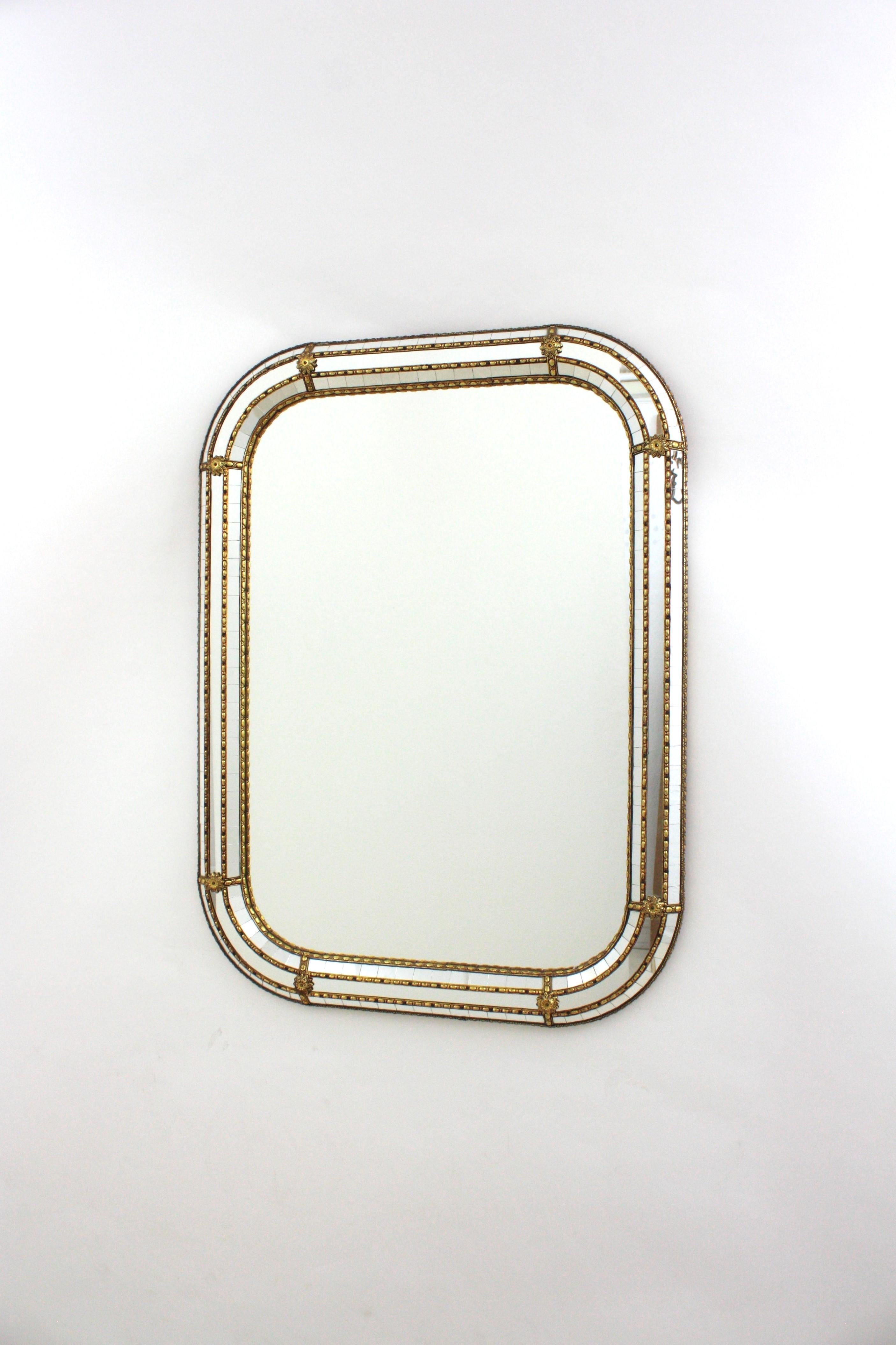 Venetian Modern Rectangular Mirror with Brass Details 6