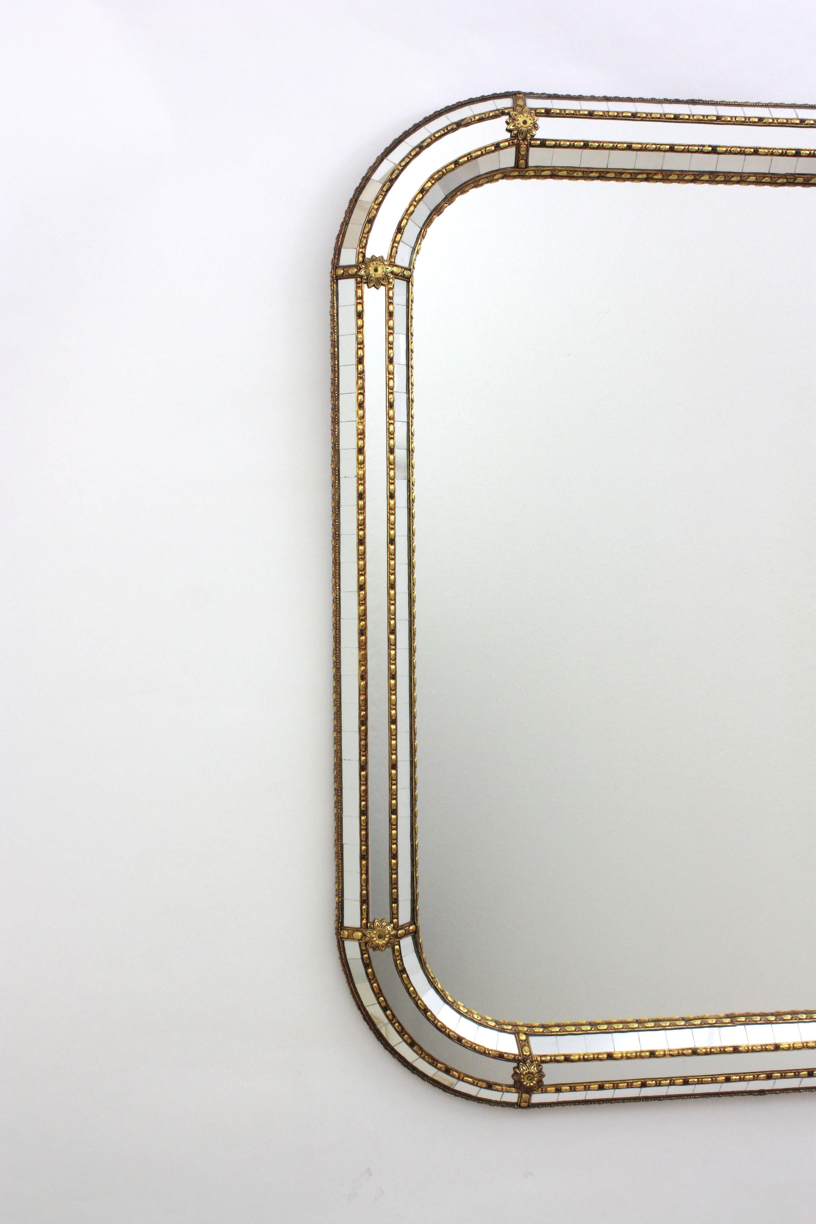 Venetian Modern Rectangular Mirror with Brass Details 1