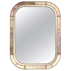 Venetian Modern Rectangular Mirror with Pink Purple Glass & Brass Details