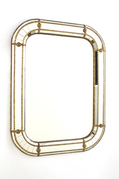 Venetian Modern Rectangular Wall Mirror with Brass Details, 1960s