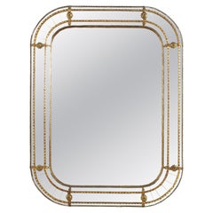 Venetian Modern Rectangular Wall Mirror with Brass Details, 1960s