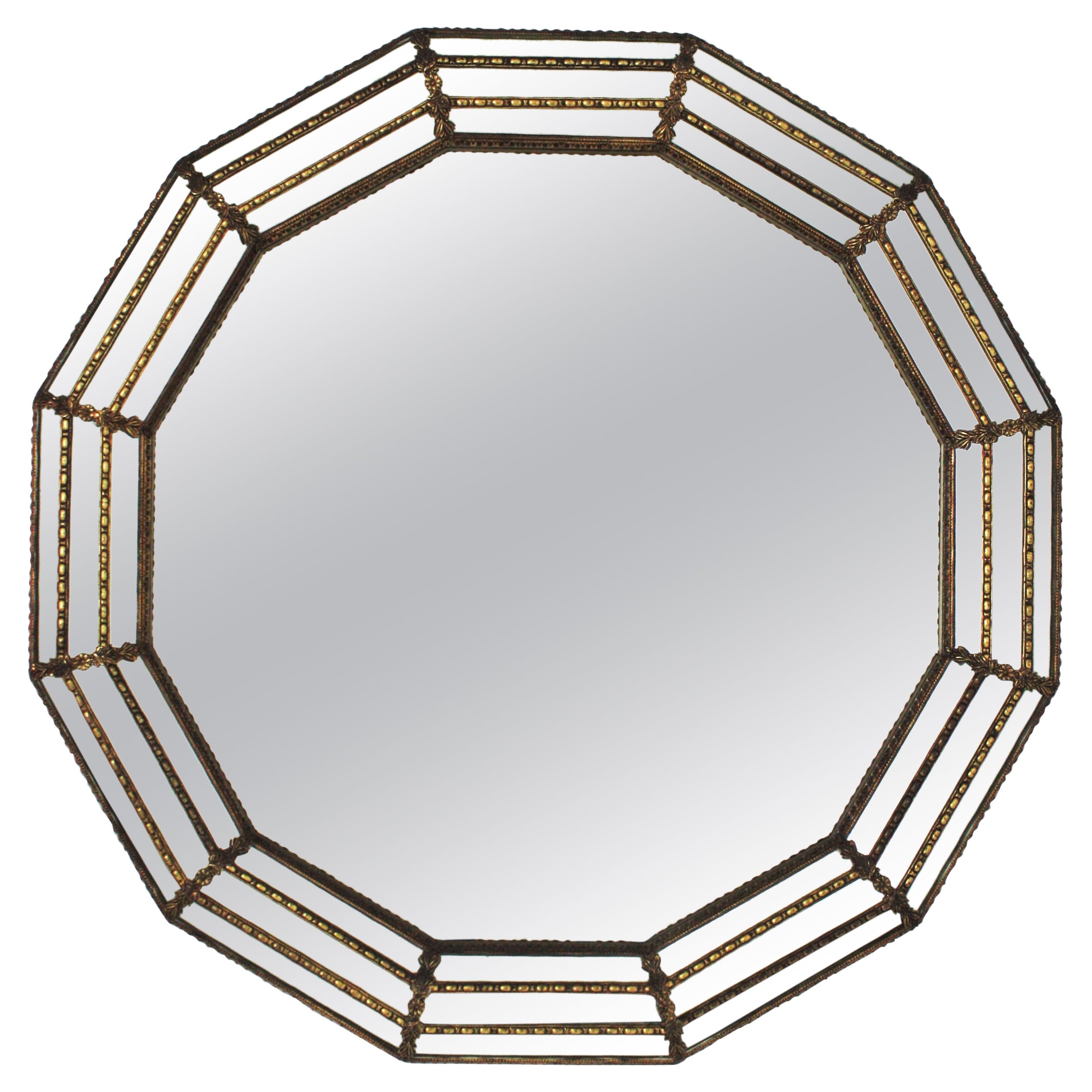 Venetian Modern Round Mirror with Brass Details