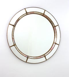 Miroir mural rond moderne vénitien avec verre rose pourpre et détails en laiton