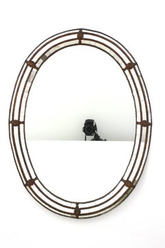 Espejo de pared moderno veneciano de tres capas con detalles de latón, años 60