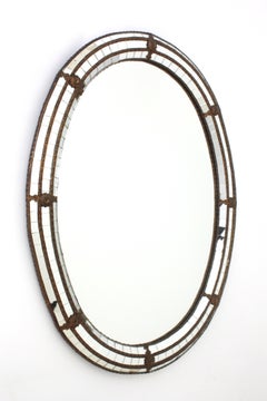 Espejo de pared moderno veneciano de tres capas con detalles de latón, años 60