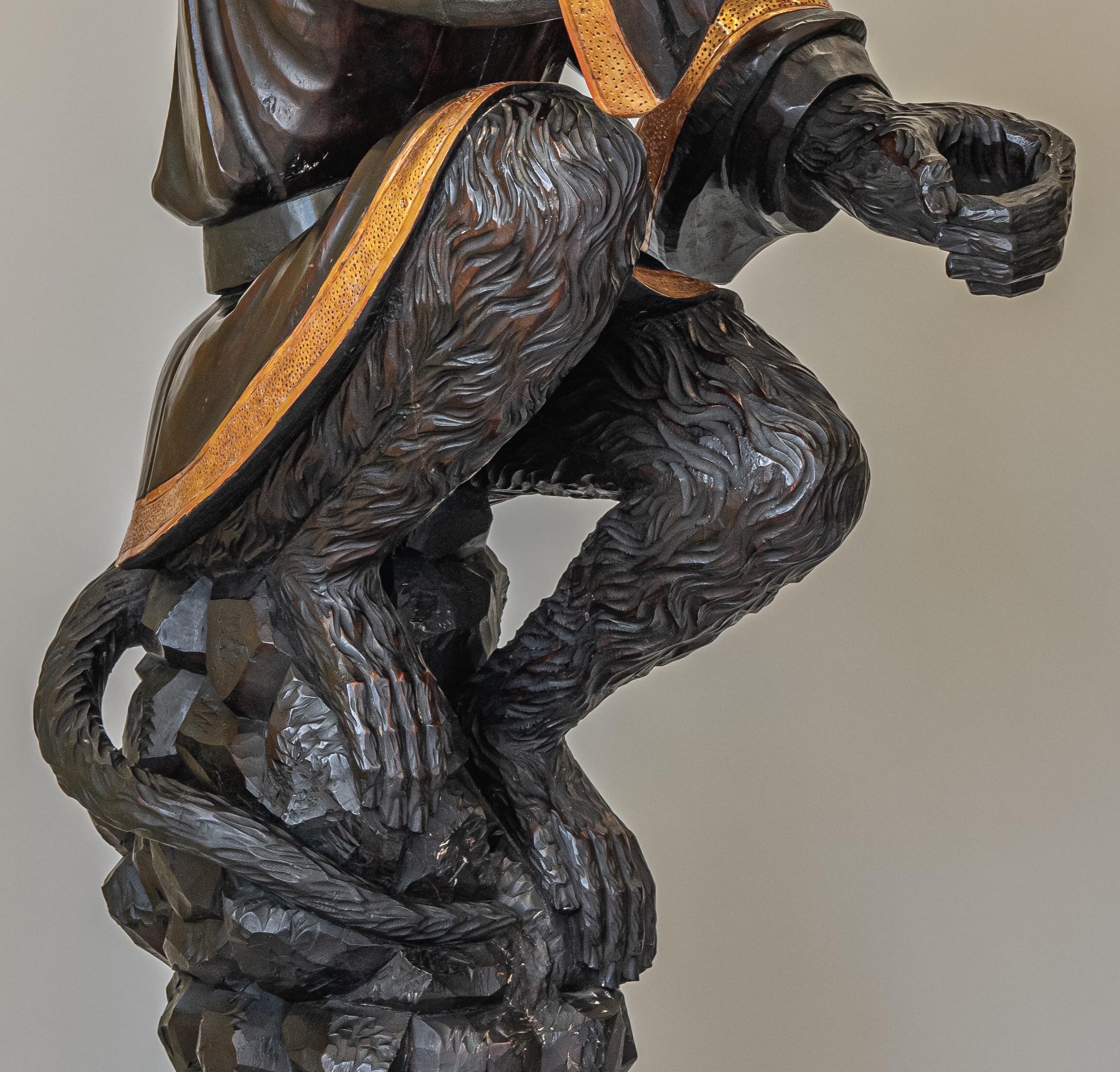Venetian Monkey Wood Sculpture, On Rocks Carrying a Tray MOP Eyes, 19th Century 5