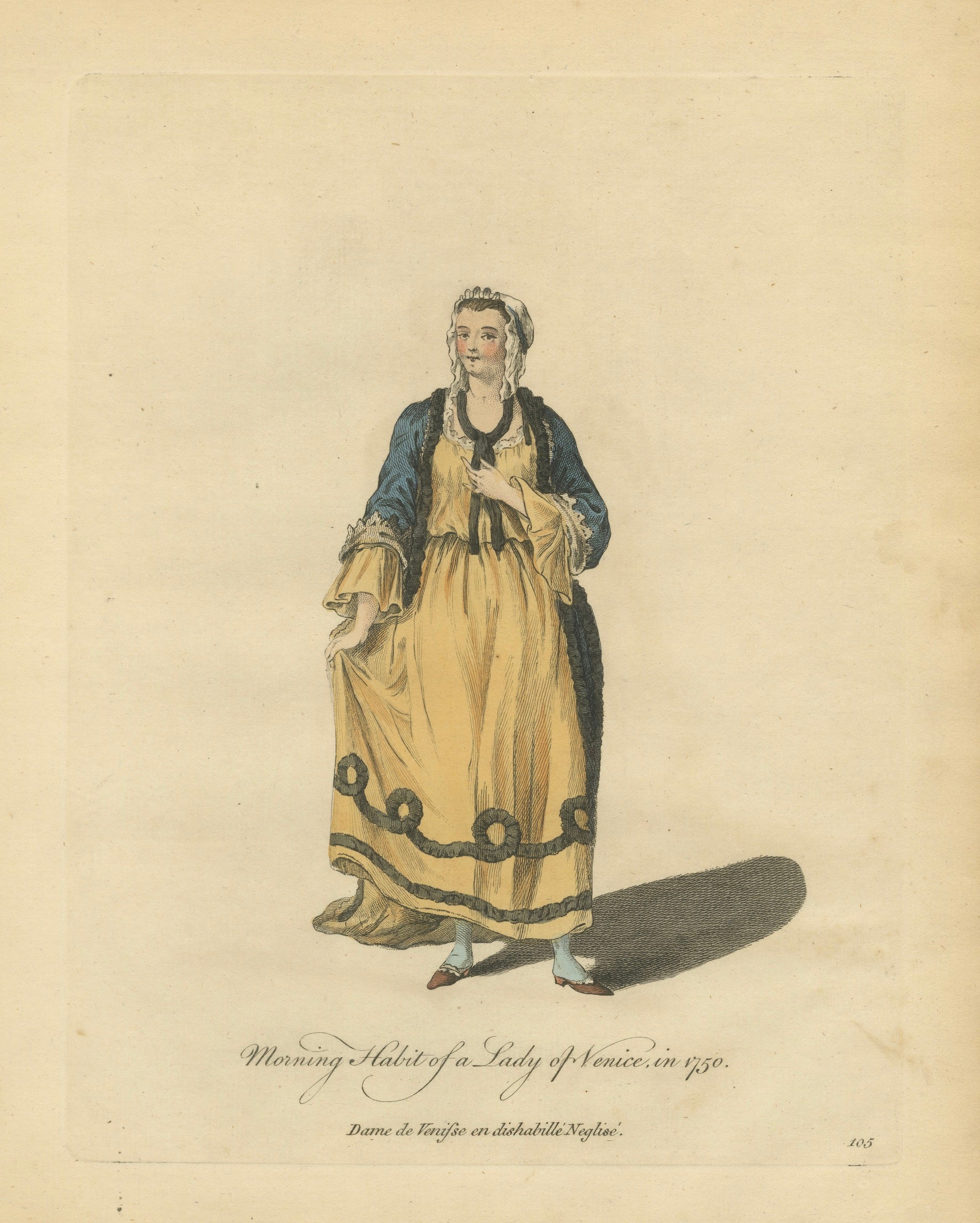 Venetian Morning Dress Costume Print, Lady of Venice Fashion, 1749 For Sale