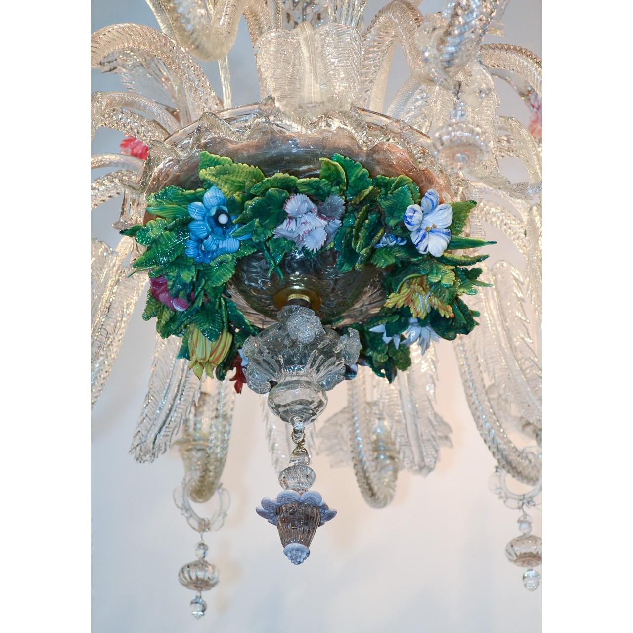 Italian Venetian Multi-Color Glass Chandelier, circa 1920 For Sale